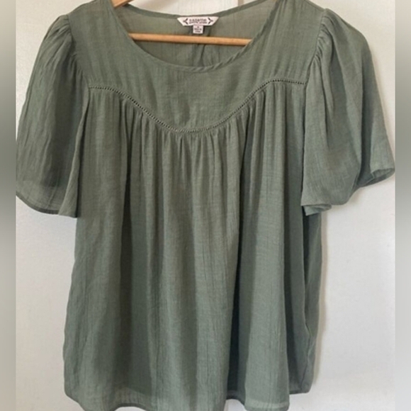 Nanette Nanette Lepore Olive Green Gauzy Blouse Top Flutter Sleeves Medium - Picture 1 of 3